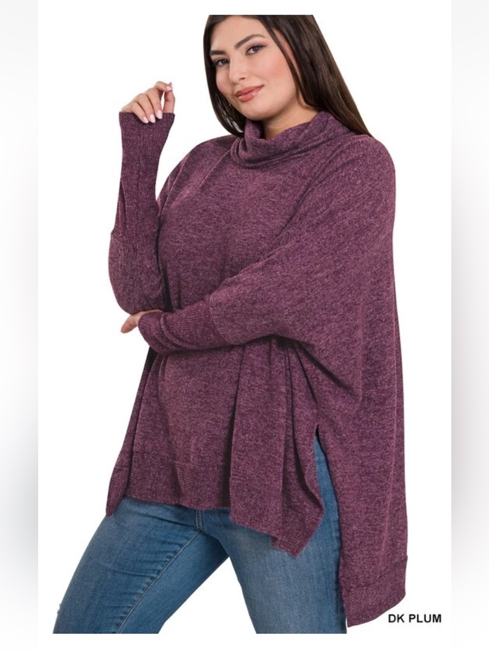 Zenana Outfitters Plum Cowl-Neck Dolman Sleeve Sweater